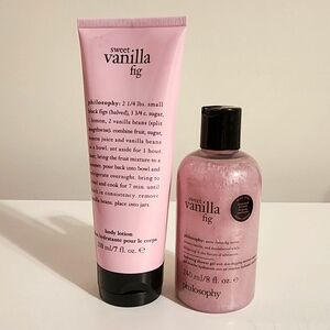 Philosophy Sweet Vanilla Fig shower gel 8oz & body lotion 7oz. Brand new!